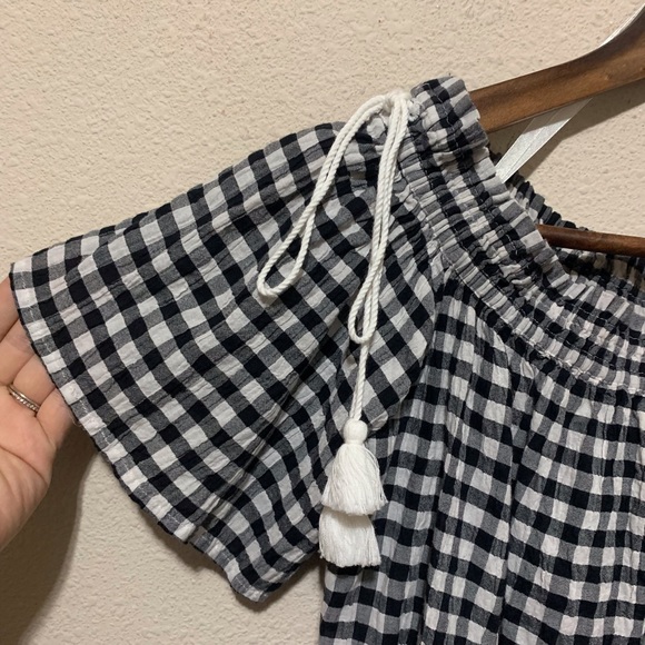 LOFT Gingham Side Toe Off the Shoulder Top XSmall - Picture 3 of 7